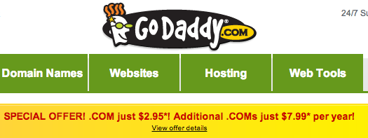 GoDaddy $2.95 Domain Name Sale