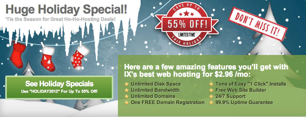 IX Web Hosting Holiday Sale