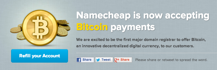 Namecheap Accepting Bitcoin
