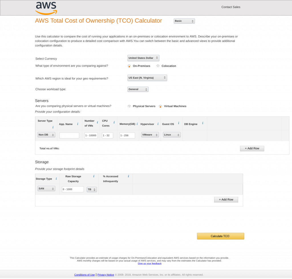 AWS Total Cost of Ownership (TCO) Calculator